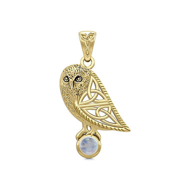 Celtic Owl Solid Gold Pendant with Gemstone GPD5720 - Jewelry